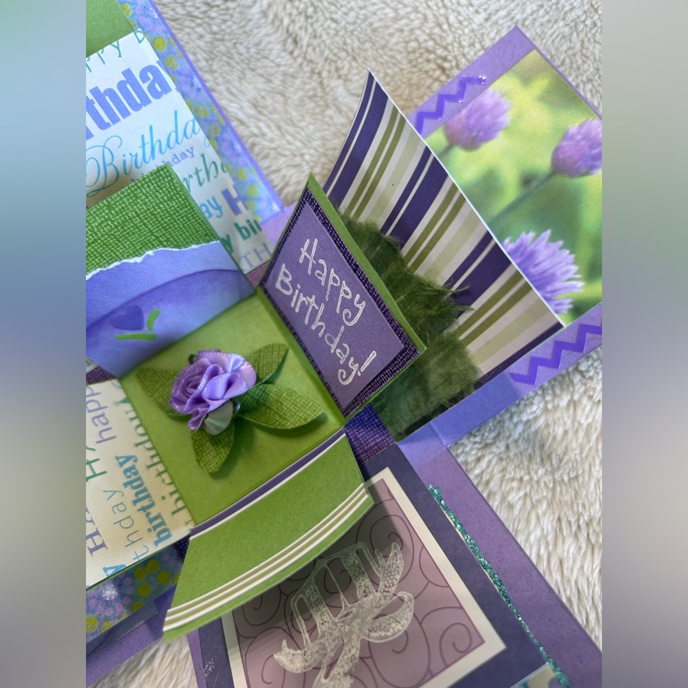 Birthday Card!  Handmade birthday card 3D explosion box purple
